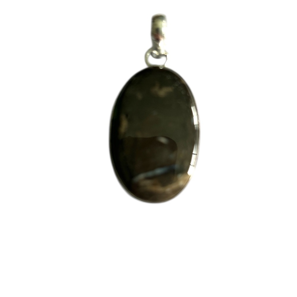 925 Silver Plated Black And White Aqeeq Oval Pendant